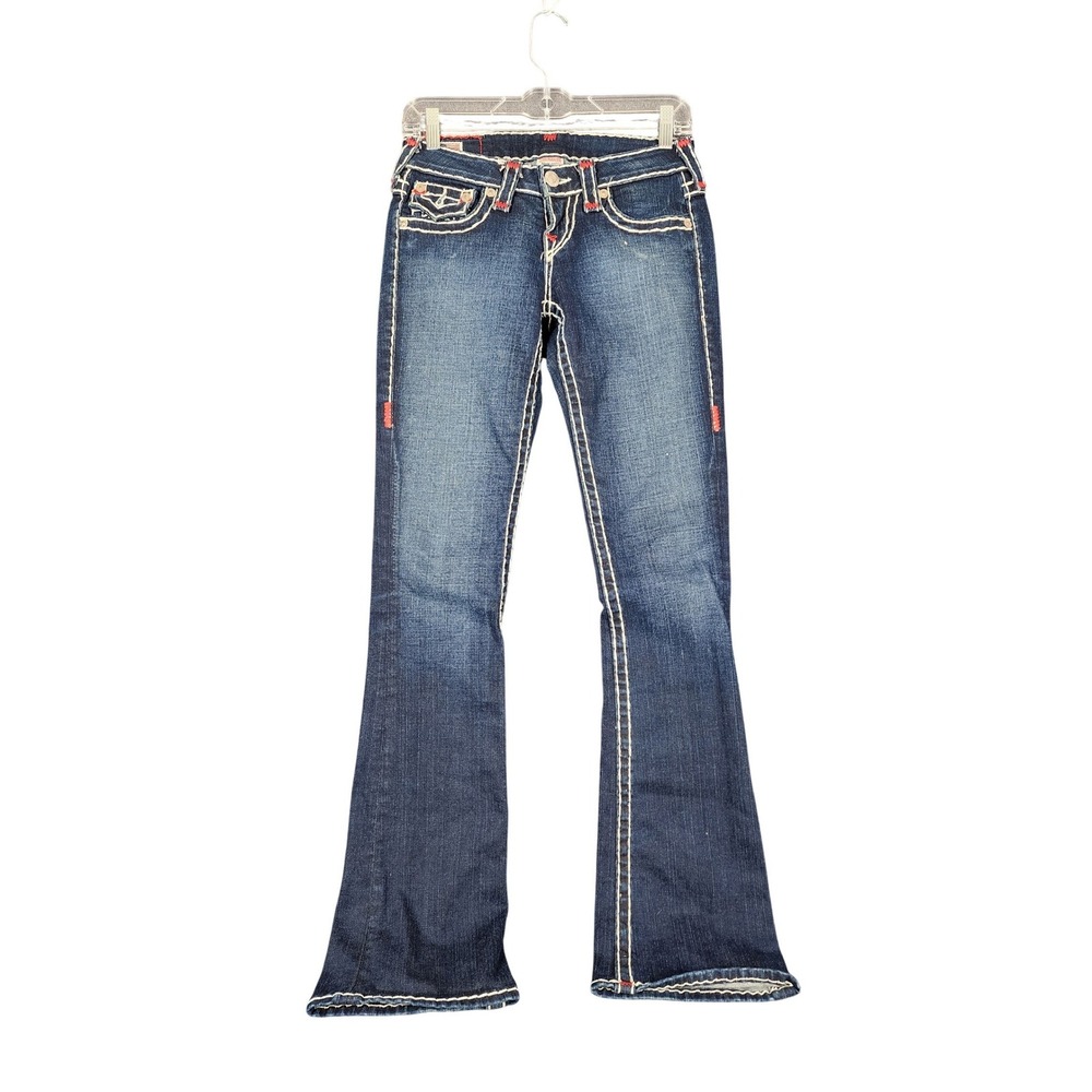 True Religion Becky Super T Bootcut Jeans Dark Wash‎ White Stitch Women 25 USA